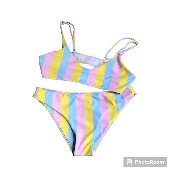 NWOT pastel striped bikini - Picture 1 of 6